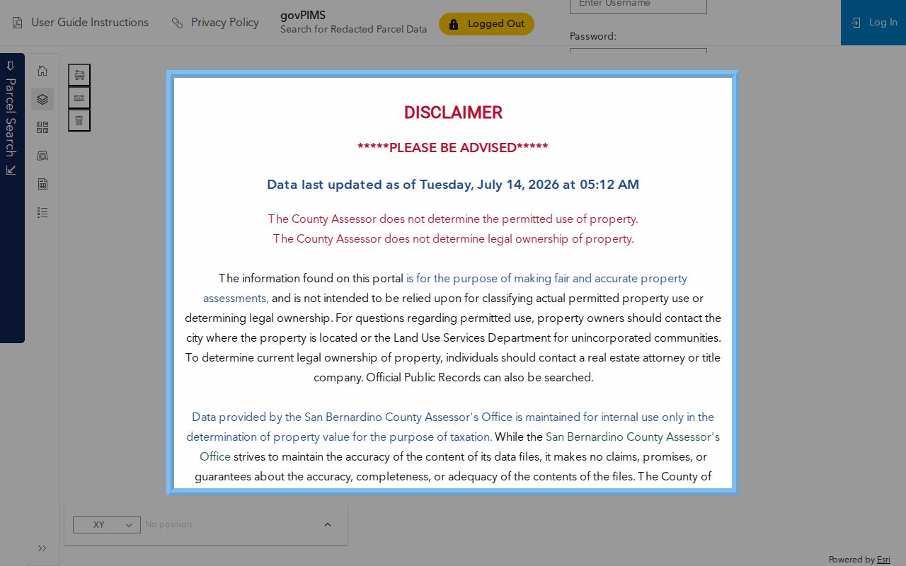 San Bernardino people search with govPIMS parcel address and name fields