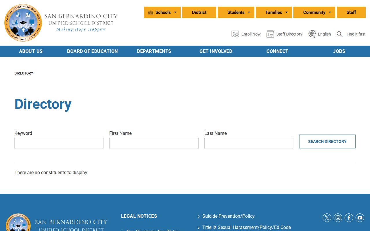 San Bernardino people search in the city school district staff directory