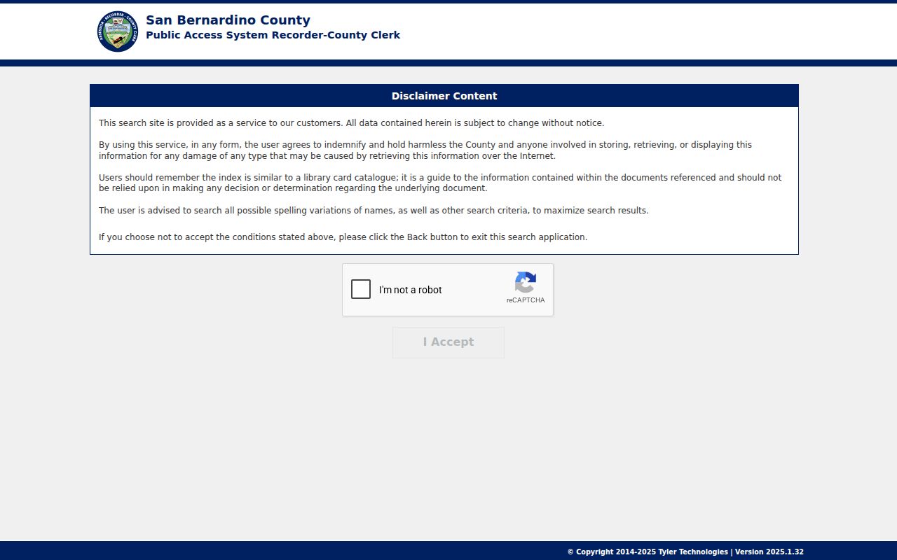 San Bernardino people search in the Recorder self-service portal