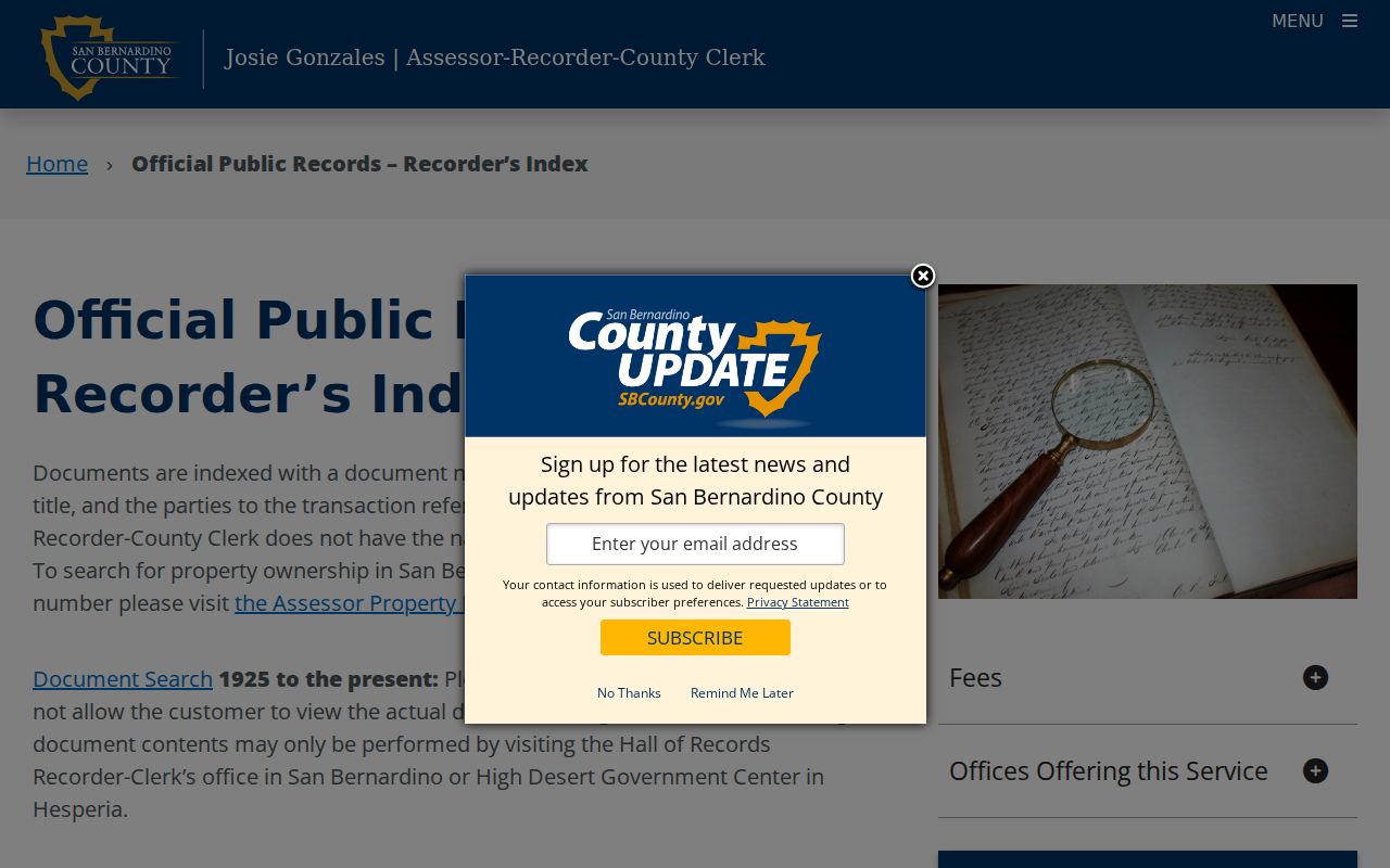 San Bernardino people search through the county Official Records index
