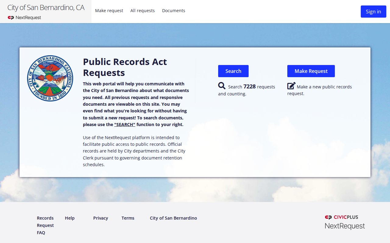 San Bernardino people search through the city public records request portal