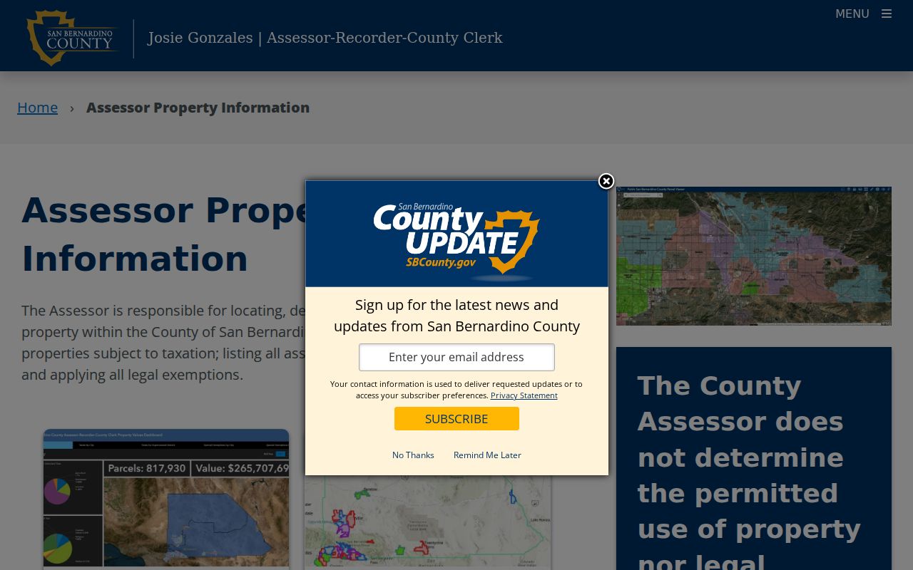 San Bernardino records property information page