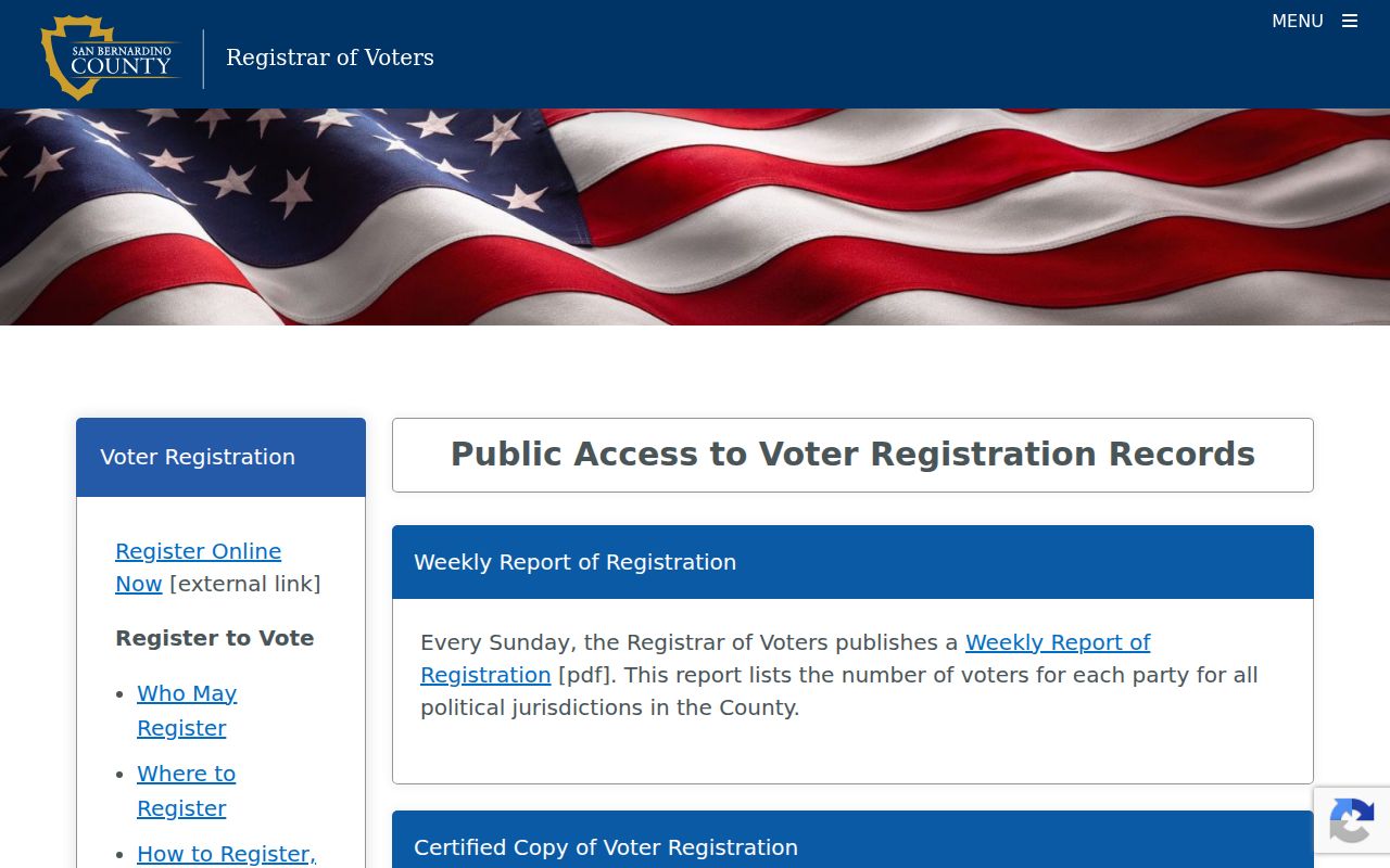 San Bernardino voter registration records access page