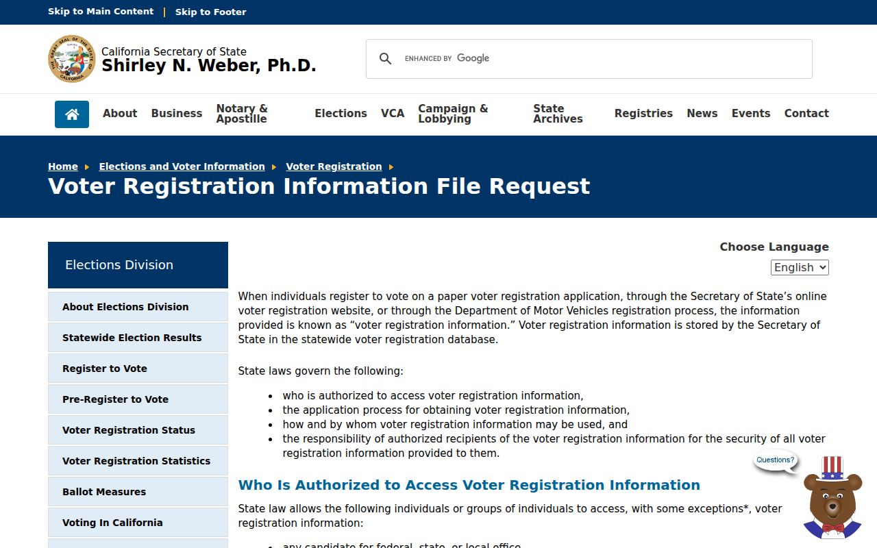 San Bernardino voter registration file request rules